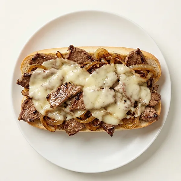 Classic Philly Cheesesteak Sandwich With Caramelized Onions
